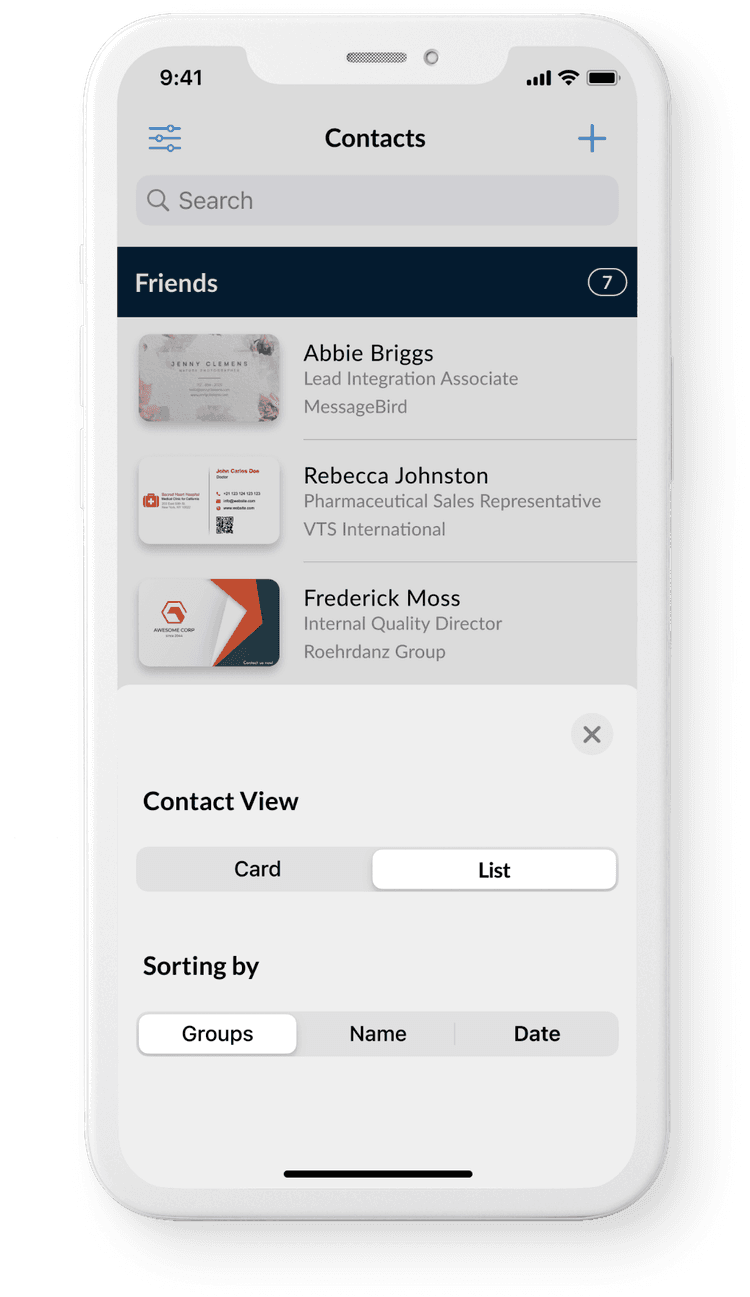 hub.cards Address Book Views